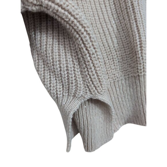 Debut Cropped Crewneck Sweater Womens S/M Beige Sequin Rib Knit Casual Everyday - Picture 4 of 9